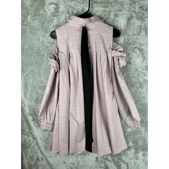 The Silhouette Pink Plaid Shirt Dress Dark Academia Heritage Tie Belt Pleated - Picture 14 of 16